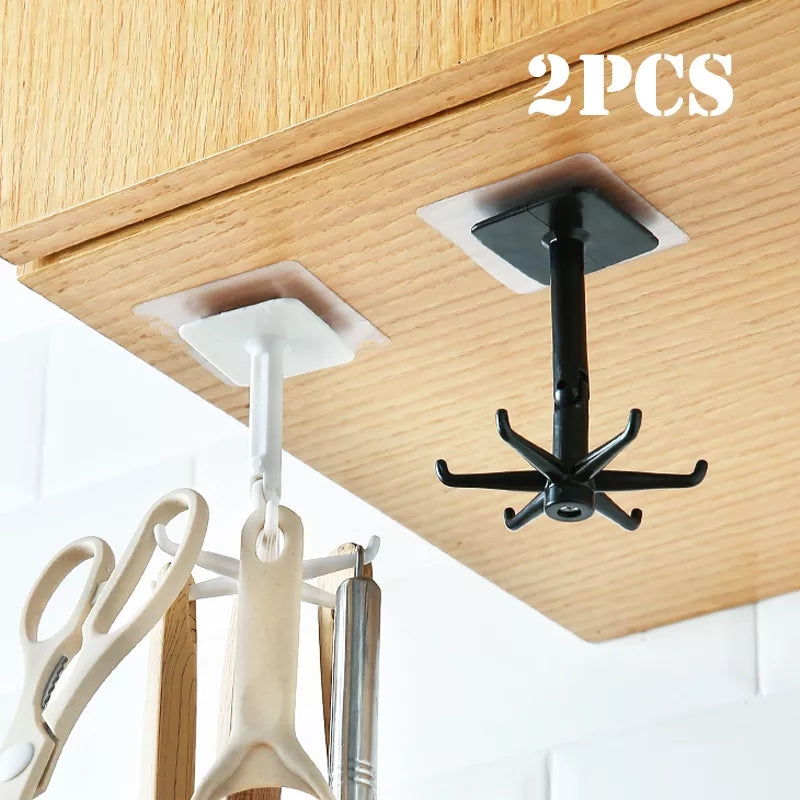 suporte  para cabides e talheres 360 graus auto-adesivos ganchos para cozinha, 6 ganchos para parede, porta, bolsa, roupas, gravatas, bolsa, prateleira de suspensão, 1 ou 2pcs