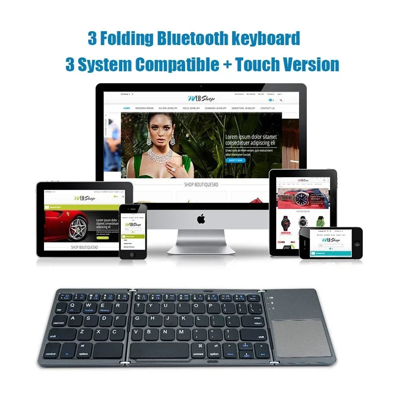 Teclado dobrável sem fio bluetooth com touchpad para windows, android, ios, telefone, botão multifuncional mini teclado