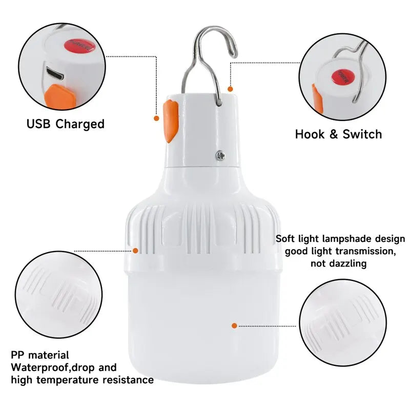 Lâmpadas LED Alto Brilho Luz de Emergência, Luz de Camping, Pesca, Luz Portátil Lanterna