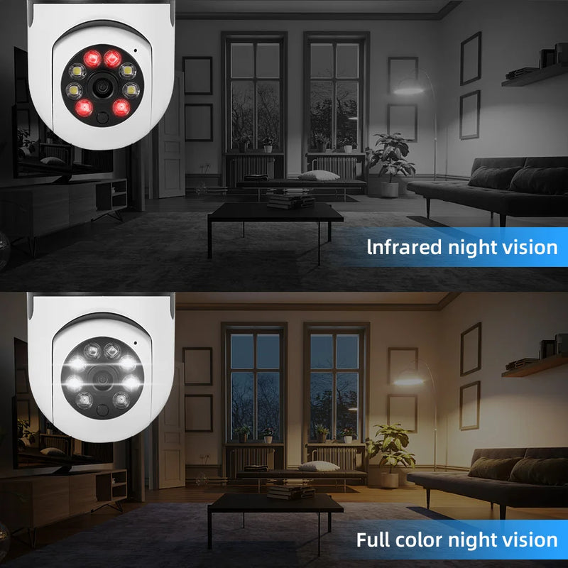 Câmera de Vigilância Visão Noturna, 5MP, Lâmpada E27, 5G, WiFi, Zoom Digital 4X, Colorido, Rastreamento Humano Automático, Câmera de Monitor de Segurança