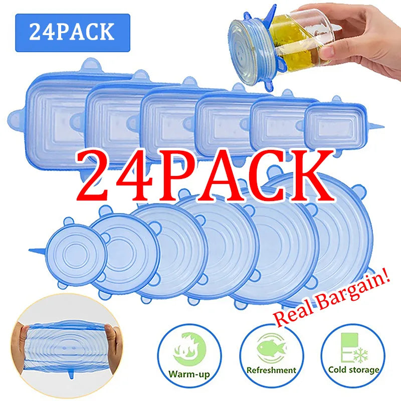 Tampa de silicone moldável Acessórios de cozinha, Armazenamento Frigorífico, 6 Pcs, 12 Pcs, 24Pcs