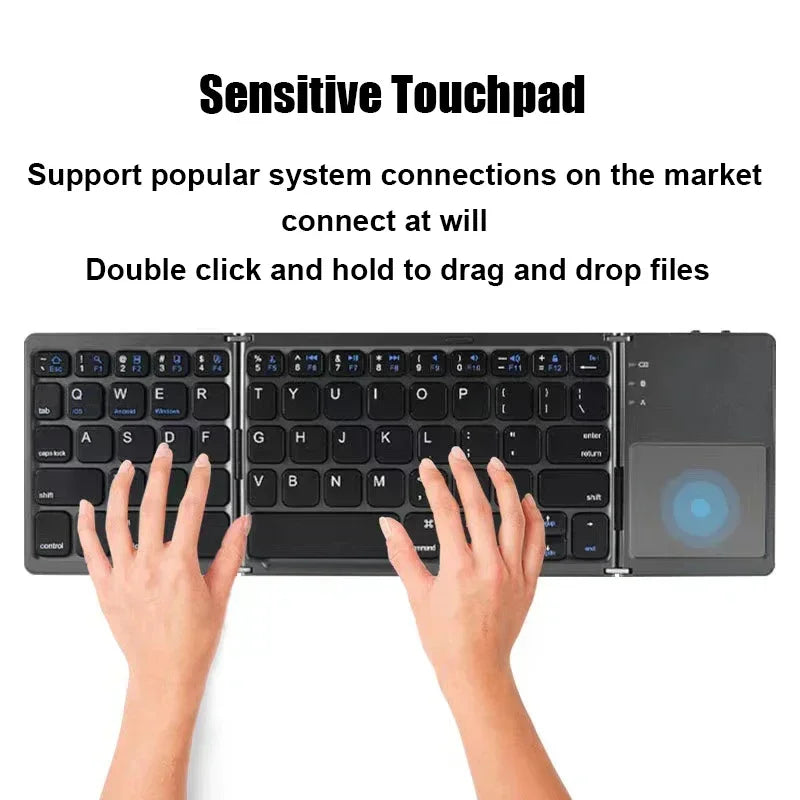 Teclado dobrável sem fio bluetooth com touchpad para windows, android, ios, telefone, botão multifuncional mini teclado