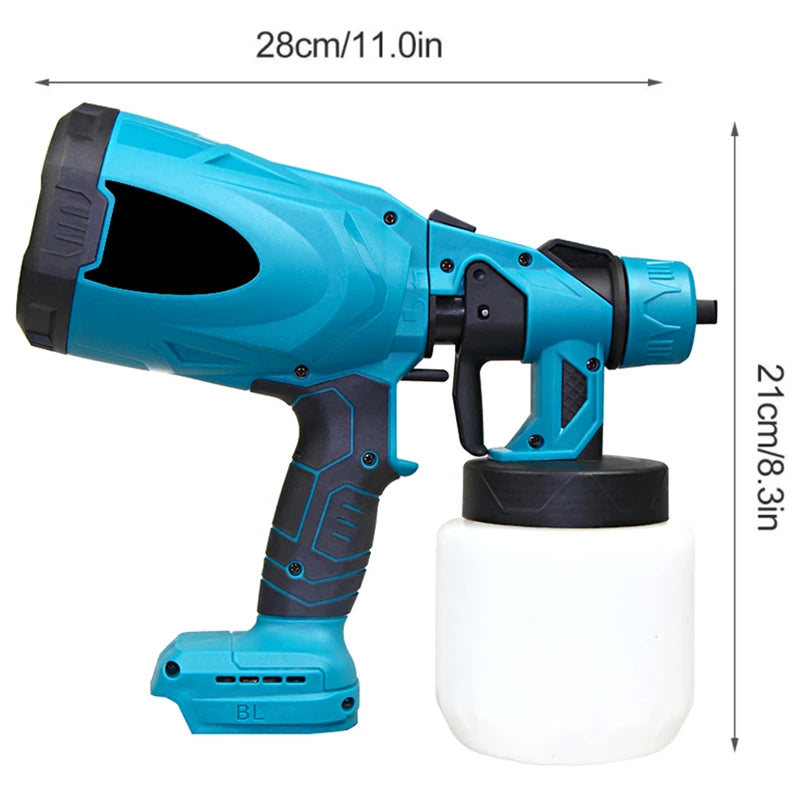 Pistola de pintura elétrica sem fio de alta potência, 1000ml, HVLP, Auto Móveis, Revestimento de aço, Aerógrafo para Makita 18V Bateria